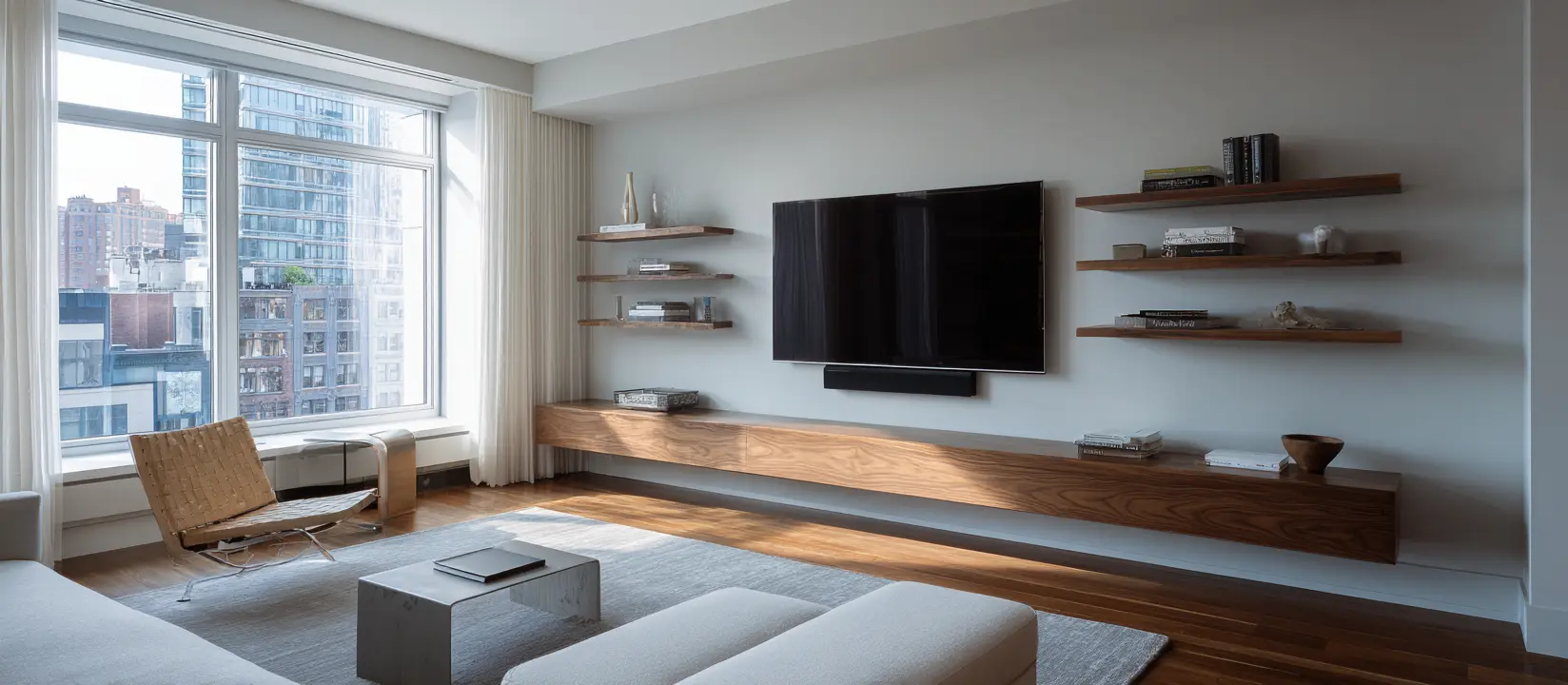 Wood sideboard cabinet fully assembled with aligned glass doors and matte finish — final result by ONIITO in New York